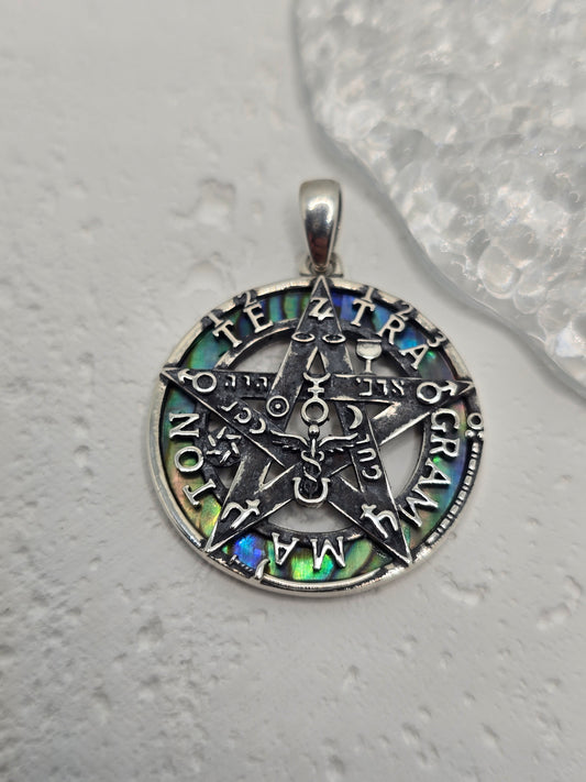 7 Color Chakra Guardian Star Tetragrammaton Pendant 925 Silver Pentagram Abalone
