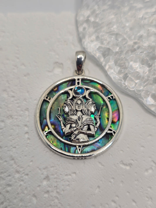 Triple Moon Goddess 925 Sterling Silver Abalone Shell Pendant Wiccan Pagan