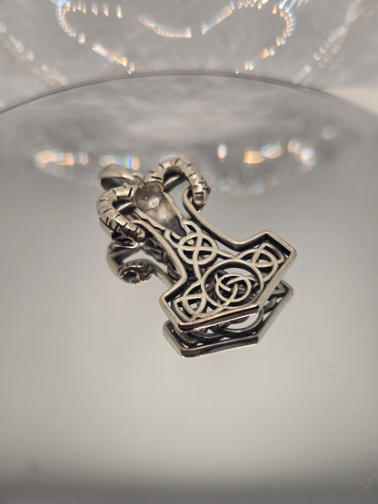 Thor's Hammer Mjolnir 925 Sterling Silver Pendant Goat Runes Celtic Knot