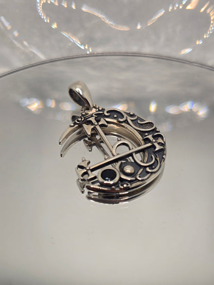 Lilith Moon Demon Sigil Anhänger 925 Sterling Silber mit schwarzem Achat-Akzent 