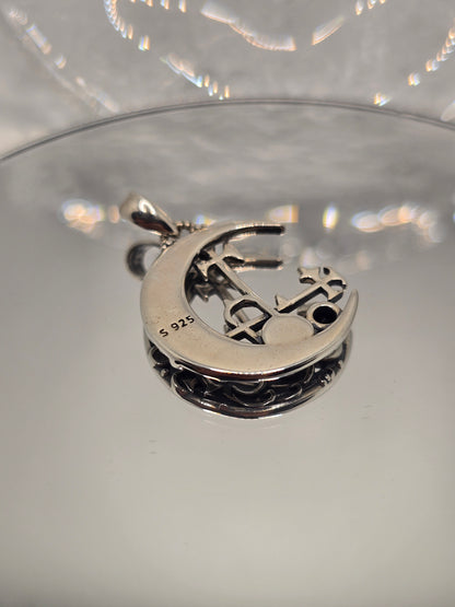 Lilith Moon Demon Sigil Anhänger 925 Sterling Silber mit schwarzem Achat-Akzent 