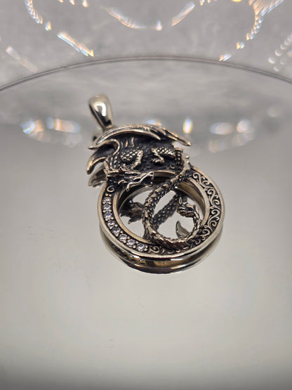 Dragon Yin Yang 925 Sterling Silver Pendant Crystal Accents Balance Amulet