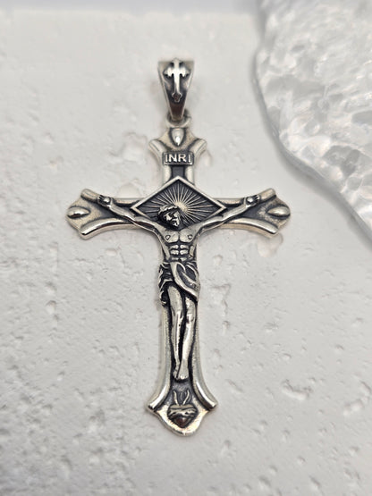 Jesus Crucifix 925 Sterling Silver INRI Cross Catholic Pendant