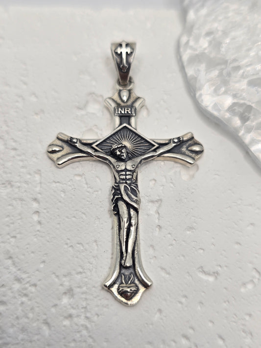 Jesus Crucifix 925 Sterling Silver INRI Cross Catholic Pendant