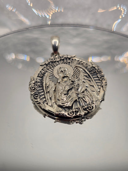 Saint Gabriel Archangel 925 Sterling Silver Medallion Pray For Us Pendant