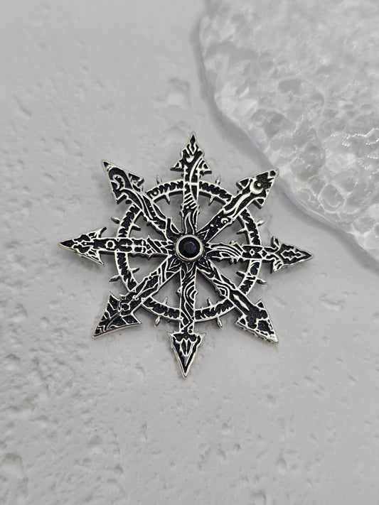Chaos Star Pendant 925 Sterling Silver With Black Onyx For Mystical Power And Transformation