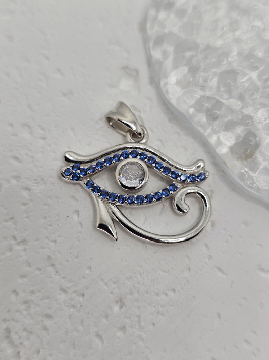 Eye Of Horus Pendant 925 Sterling Silver With Blue Crystals For Protection Power And Ancient Egyptian Symbolism