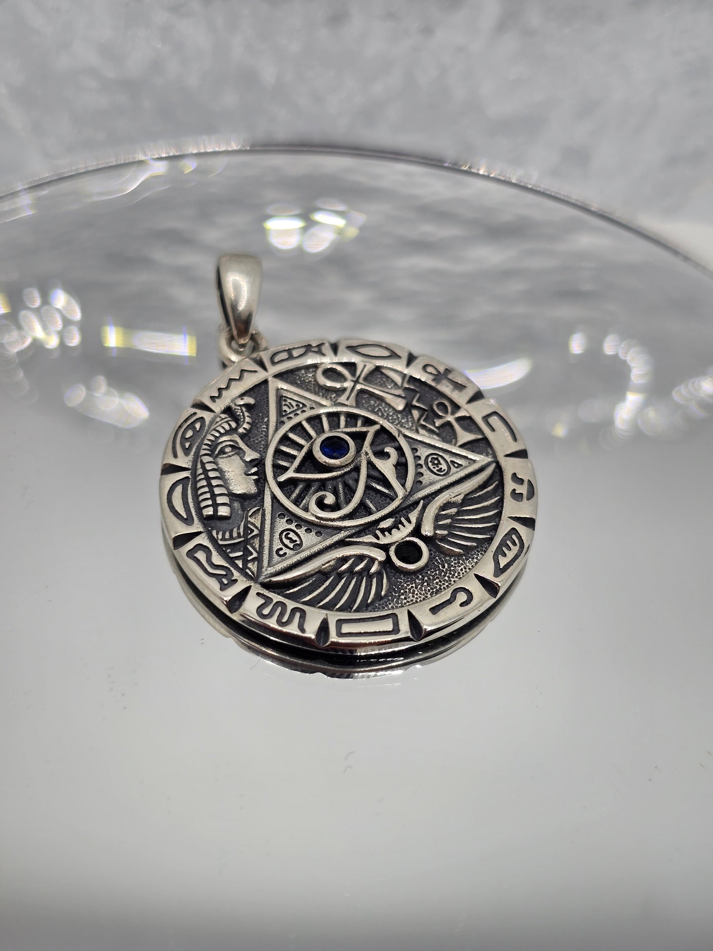 Egyptian Pyramid All-Seeing Eye 925 Sterling Silver Lapis Lazuli Pendant