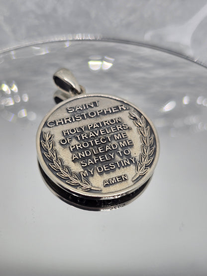 Saint Christopher Medallion 925 Sterling Silver Travel Protection Prayer Pendant