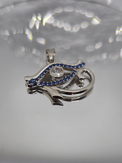 Eye Of Horus Pendant 925 Sterling Silver With Blue Crystals For Protection Power And Ancient Egyptian Symbolism
