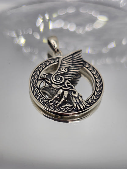 Viking Raven 925 Sterling Silver Celtic Knot Pendant Norse Symbol