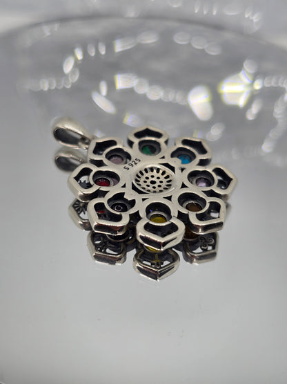 Hecate Lotus Evil Eye Pentagram 925 Sterling Silver Pendant Wiccan Multi-Gem