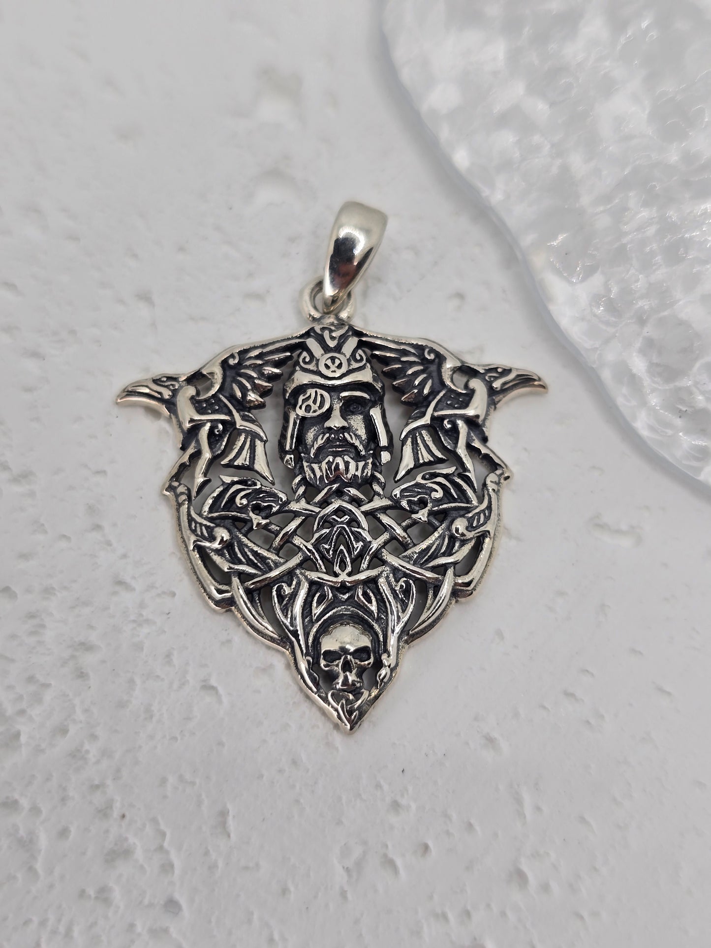 Odin Warrior Skull 925 Sterling Silver Pendant Raven Huginn Muninn Norse