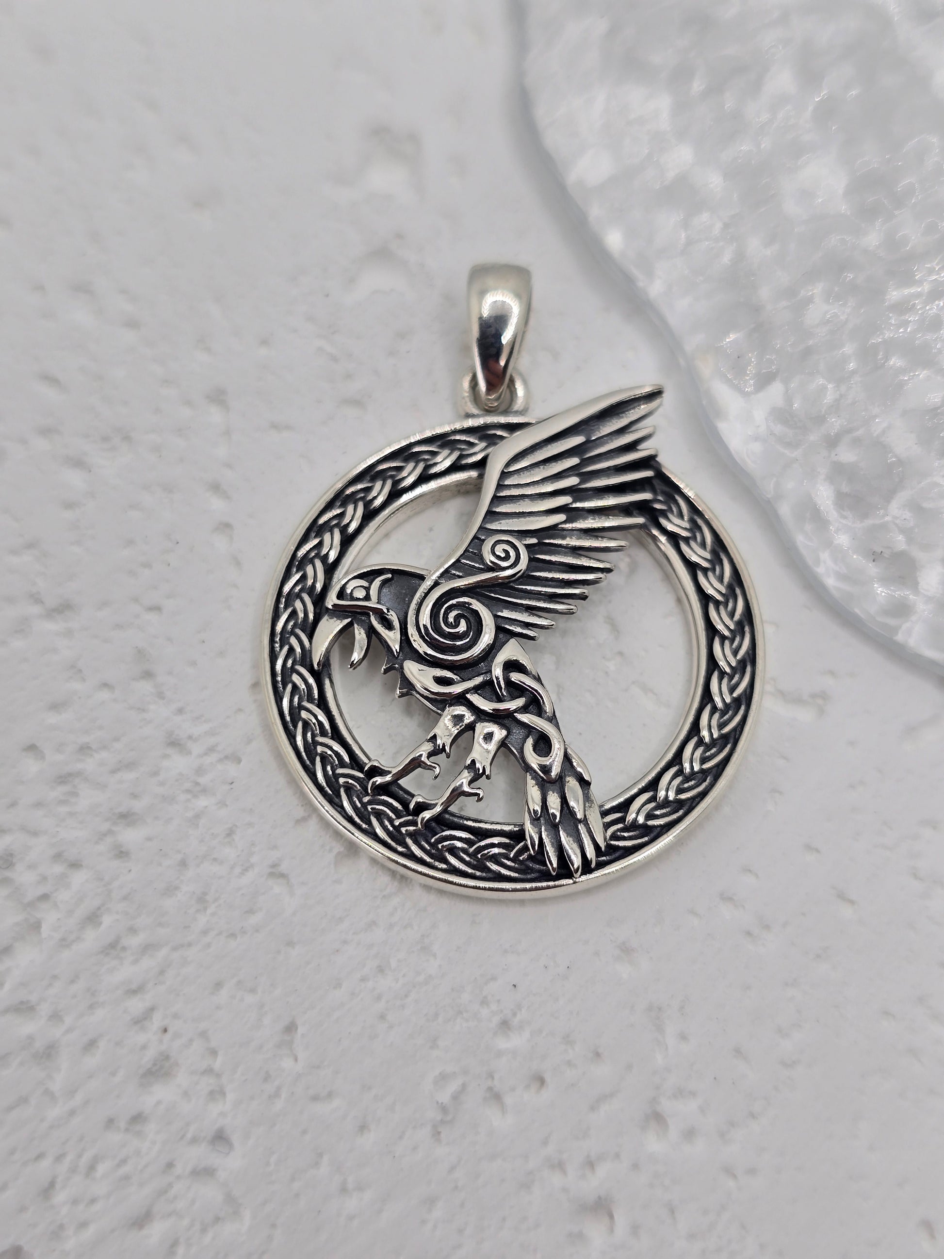 Viking Raven 925 Sterling Silver Celtic Knot Pendant Norse Symbol