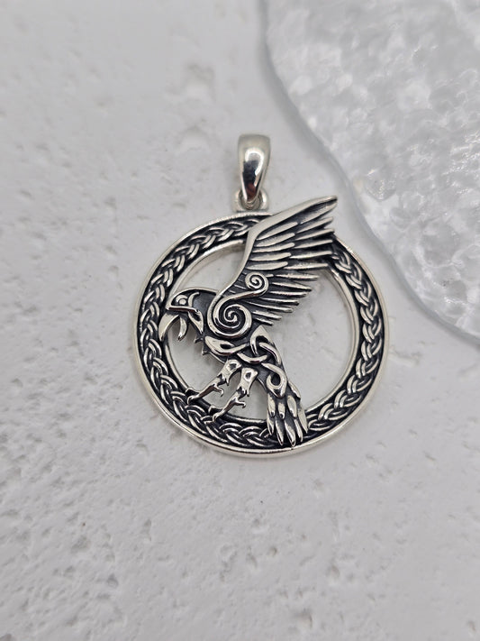 Viking Raven 925 Sterling Silver Celtic Knot Pendant Norse Symbol