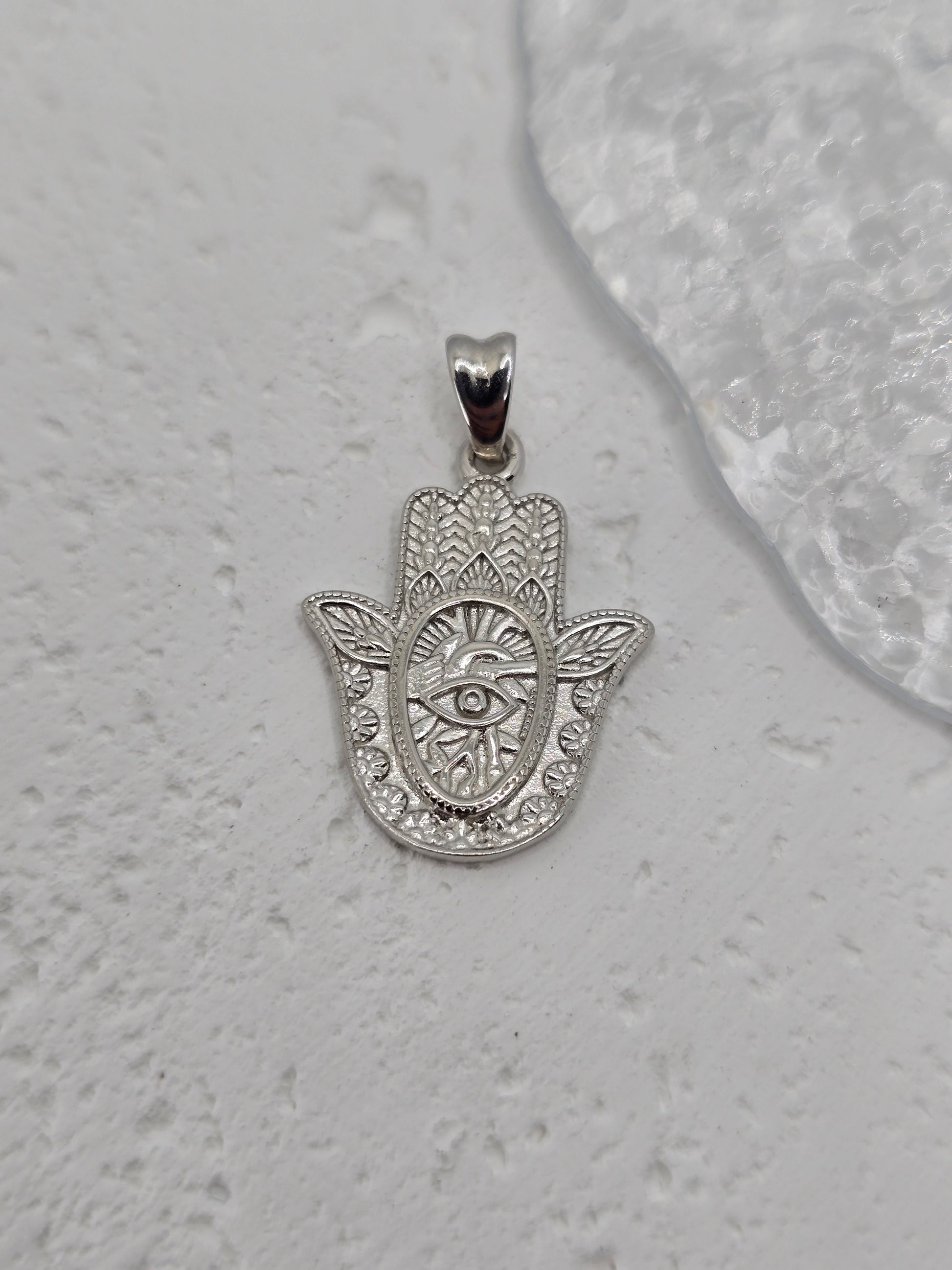 Hamsa Hand Angel Caller 925 Sterling Silver Evil Eye Pendant Talisman