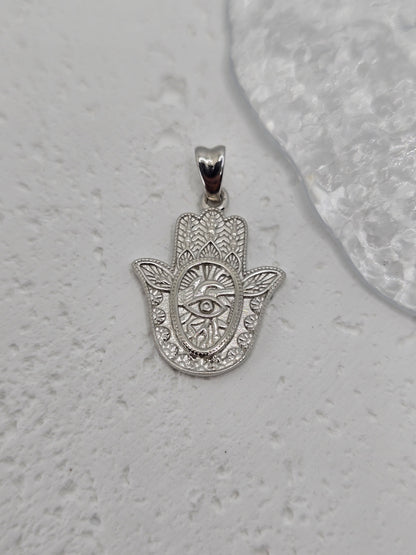 Hamsa Hand Angel Caller 925 Sterling Silver Evil Eye Pendant Talisman