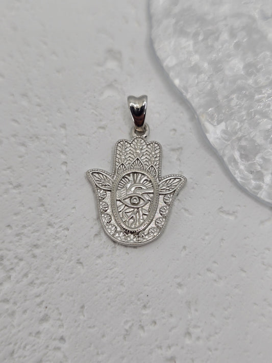 Hamsa Hand Angel Caller 925 Sterling Silver Evil Eye Pendant Talisman