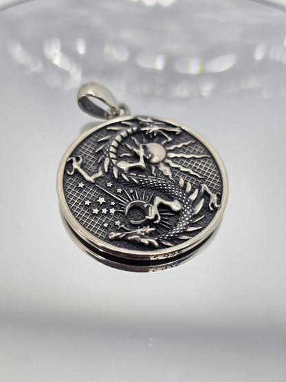 Moon Dragon Pendant 925 Sterling Silver With Sun And Moon Symbolism For Balance Strength And Fantasy Lovers