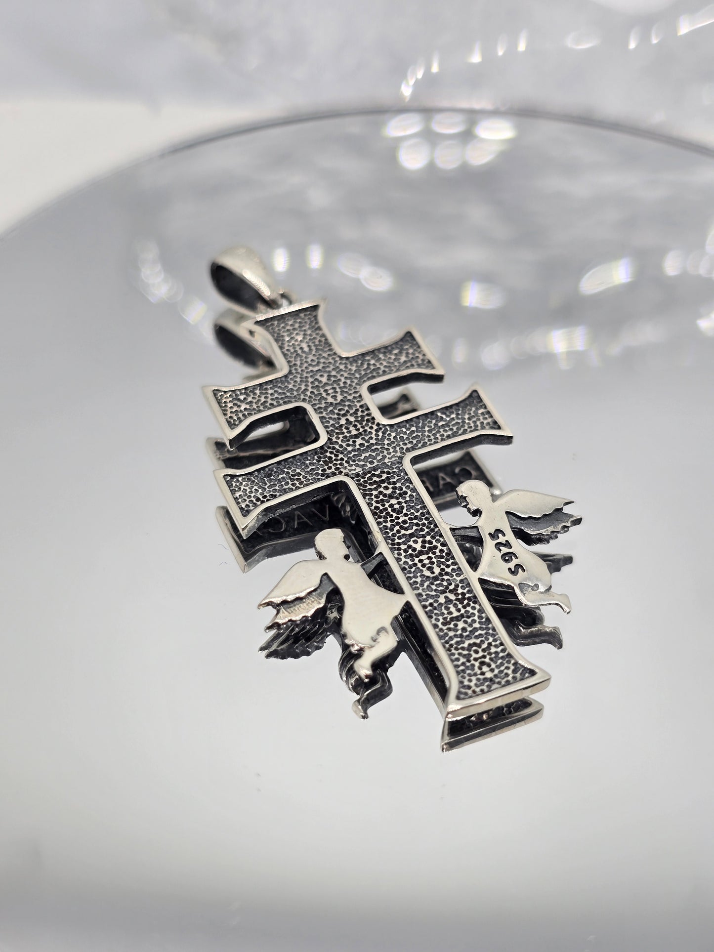 Caravaca Cross 925 Sterling Silver Pendant awith Angels Catholic Religious Amulet