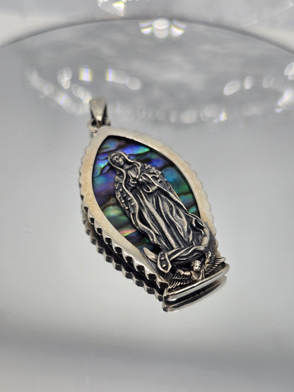 Virgin Mary Abalone Shell Pendant Religious Amulet 925 Sterling Silver Jeweller