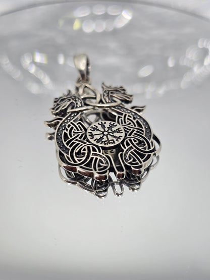 Viking Dragon Compass 925 Sterling Silver Pendant Celtic Knot Amulet
