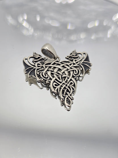 Twin Dragons Pendant 925 Sterling Silver Celtic Knot Amulet For Eternal Love Unity And Mythical Power