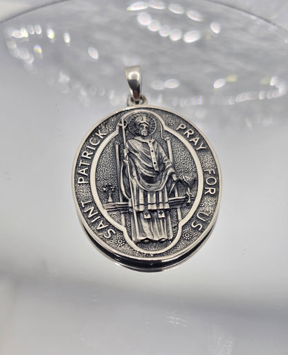 Saint Patrick 925 Sterling Silver Amulet Religious Pendant Catholic