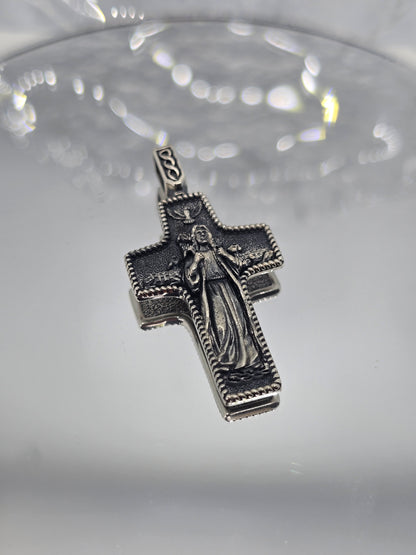Jesus Crucifix 925 Sterling Silver Dove Holy Spirit Cross Catholic Pendant