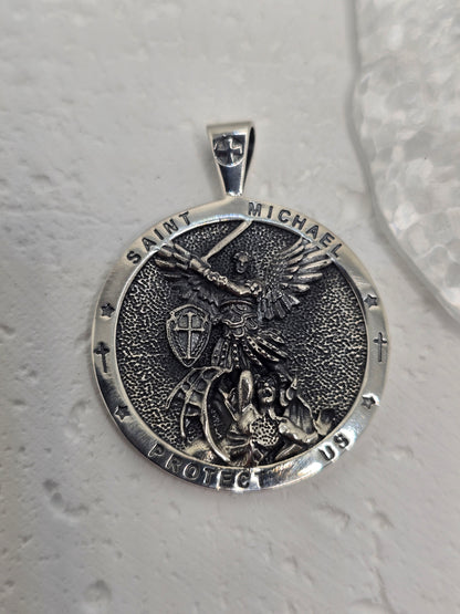 Saint Michael Archangel 925 Sterling Silver Protect Us Catholic Amulet Pendant