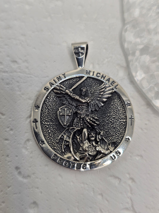 Saint Michael Archangel 925 Sterling Silver Protect Us Catholic Amulet Pendant