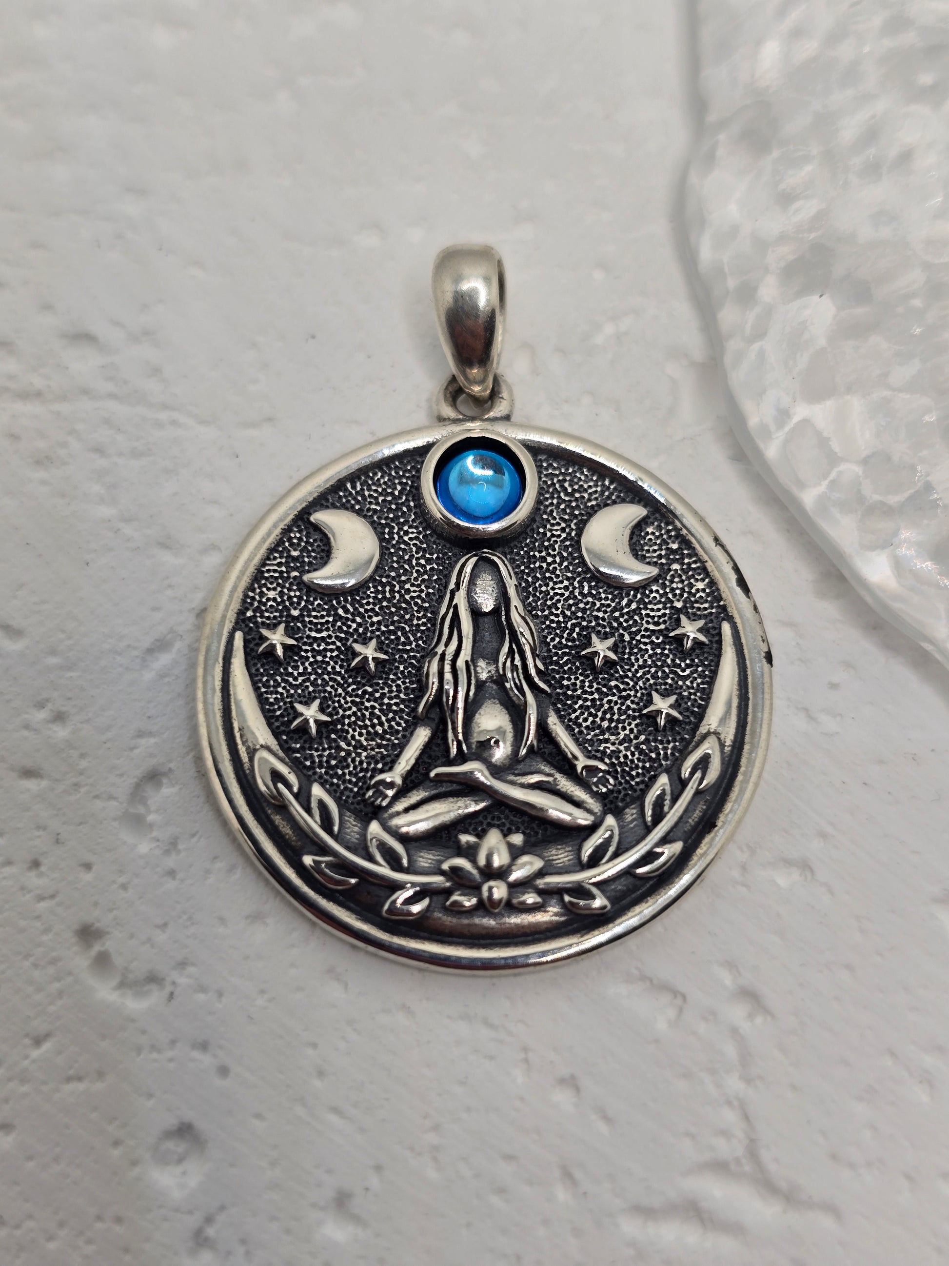  Triple Moon Goddess 925 Sterling Silver Lapis Lazuli Wiccan Pendant