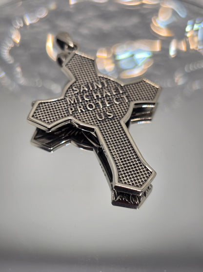 Saint Michael Archangel 925 Sterling Silver Winged Cross Pendant Catholic Amulet