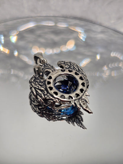 Adler-Amulett-Anhänger, blauer österreichischer Kristall, 925 Sterlingsilber, Schutzgeschenk 