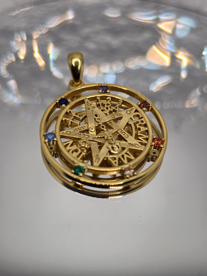 Tetragrammaton Pentagram 925 Sterling Silver 7 Chakra 18K Gold Plated Pendant