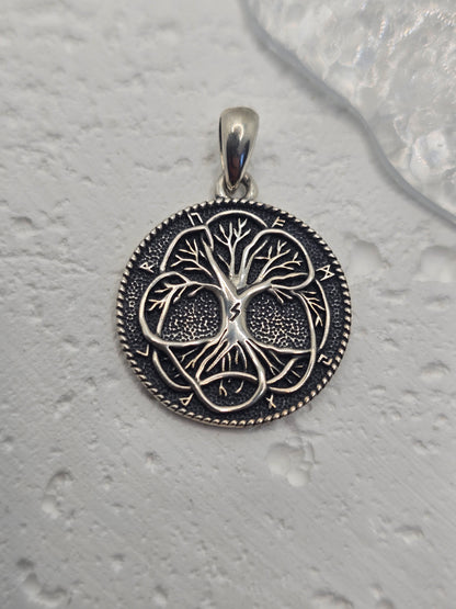 Celebrate growth, strength, and ancient wisdom with the Tree of Life Pendant, crafted in solid 925 sterling silver and encircled by Norse runes. Interlacing roots and branches form a circular motif that reflects the eternal cycle of life, connection, and renewal—making this a meaningful talisman for nature lovers and mythology enthusiasts alike.

Key Features:

Made from solid 925 Sterling Silver
Tree of Life design surrounded by ancient runes for symbolic depth
Represents growth, strength, protection, and 