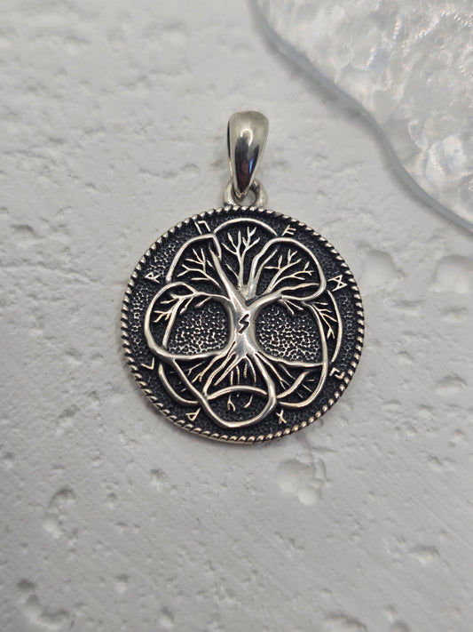Celebrate growth, strength, and ancient wisdom with the Tree of Life Pendant, crafted in solid 925 sterling silver and encircled by Norse runes. Interlacing roots and branches form a circular motif that reflects the eternal cycle of life, connection, and renewal—making this a meaningful talisman for nature lovers and mythology enthusiasts alike.

Key Features:

Made from solid 925 Sterling Silver
Tree of Life design surrounded by ancient runes for symbolic depth
Represents growth, strength, protection, and 