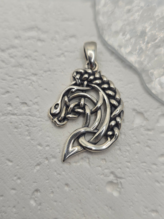  Spirit Horse 925 Sterling Silver Celtic Knot Pendant Equestrian Amulet