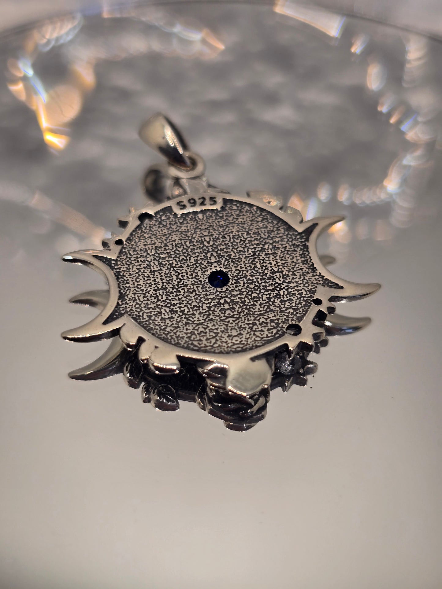Anhänger mit dem bösen Auge des Horus, dreifacher Mond, Göttin, 925er Sterlingsilber, Geschenk, Saphir 