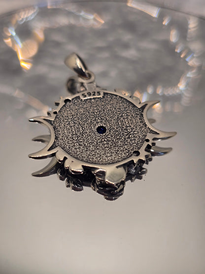Anhänger mit dem bösen Auge des Horus, dreifacher Mond, Göttin, 925er Sterlingsilber, Geschenk, Saphir 