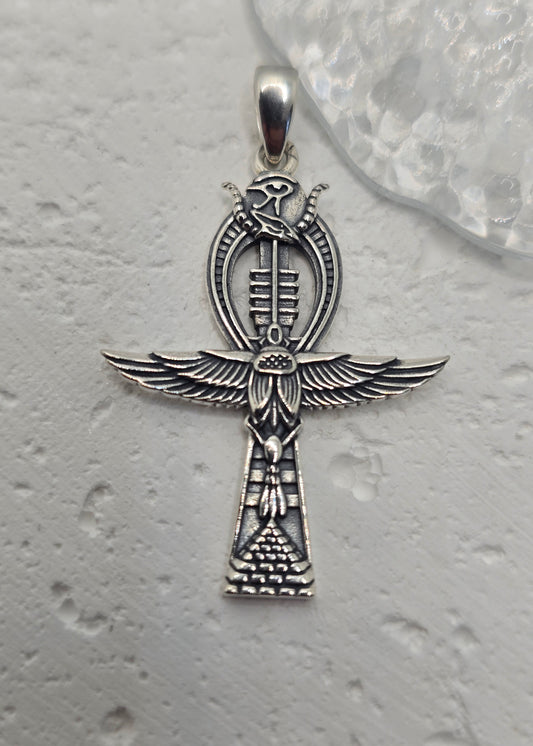 Ankh Cross with Eagle Wings Ancient Symbol of Life and Power 925 Sterling Silver