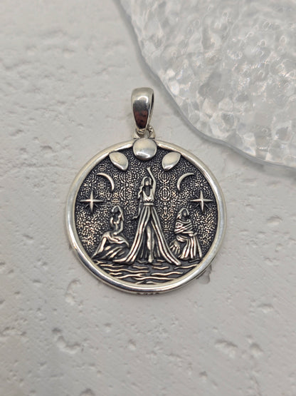 Triple Goddess 925 Sterling Silver Pendant Triple Moon Wiccan Pagan
