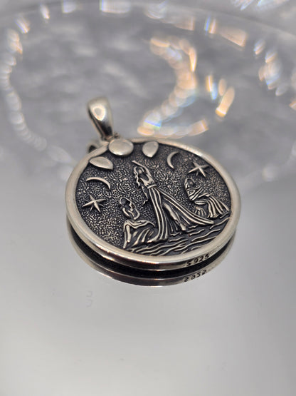 Anhänger mit dreifacher Göttin und Mondphasen, Symbol weiblicher Kraft, 925er Sterlingsilber 