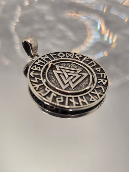 Viking Runes Vegvisir 925 Sterling Silver Rotatable Compass Pendant