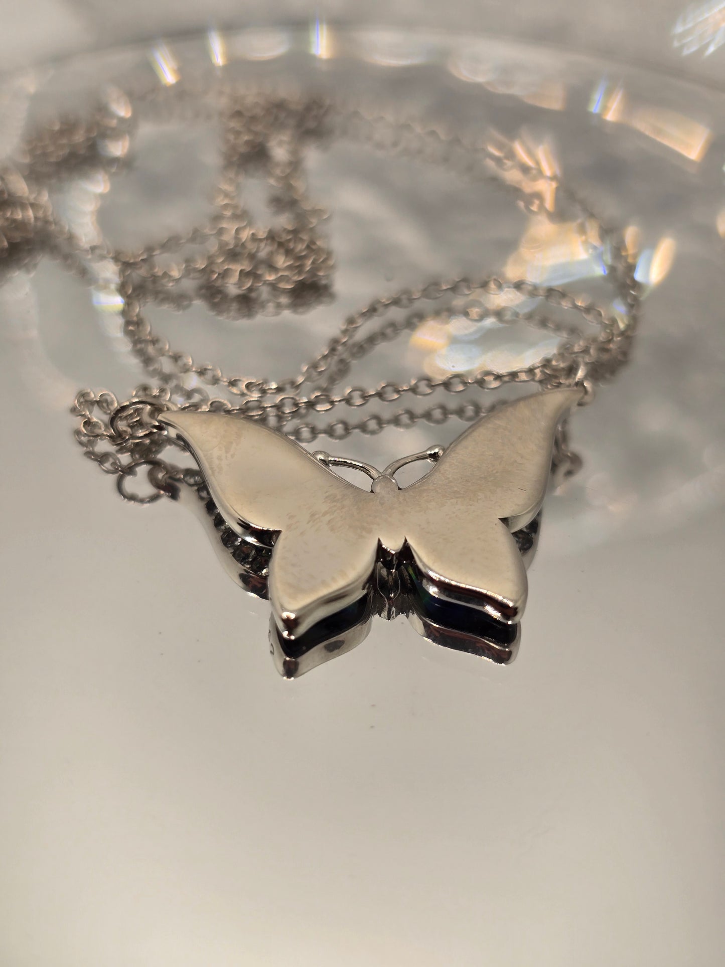 Blue Butterfly 925 Sterling Silver Abalone Shell Crystal Necklace 18 Inch Chain