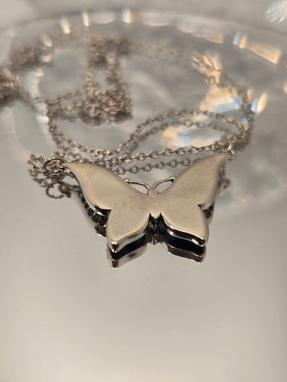Blue Butterfly 925 Sterling Silver Abalone Shell Crystal Necklace 18 Inch Chain