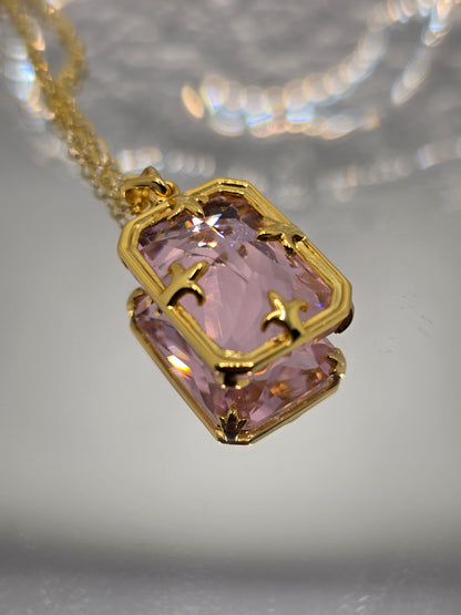 Pink Topaz Viking Pendant 925 Sterling Silver 14K Gold VVS 45cm Chain