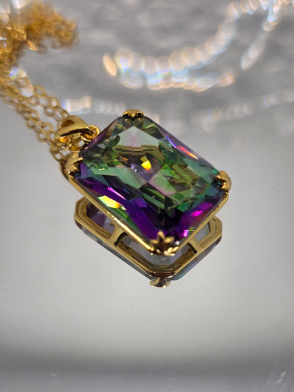 Mystic Topaz Viking Pendant 925 Sterling Silver 14K Gold VVS 45cm Chain