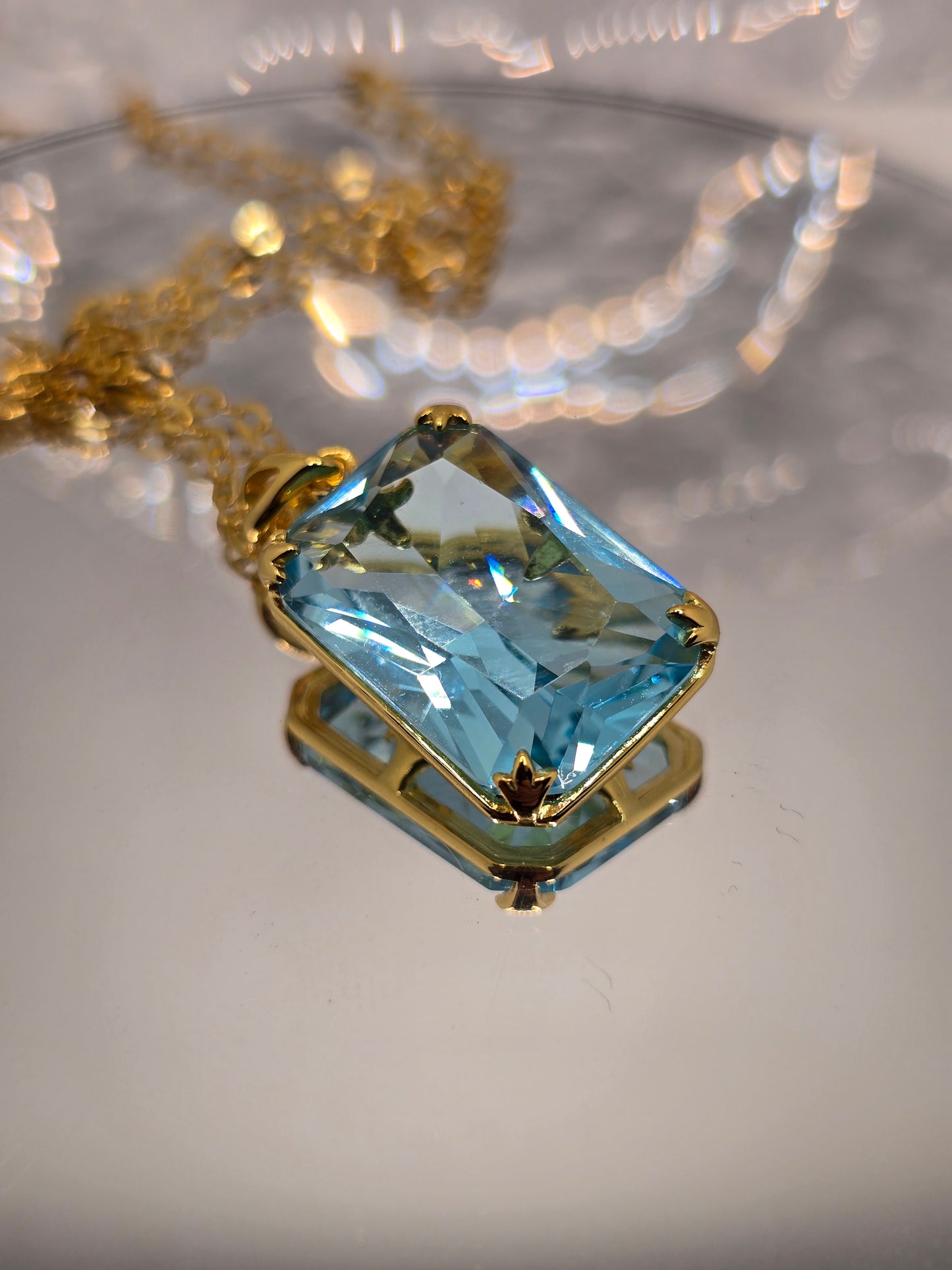 Aquamarine Viking Pendant 925 Sterling Silver 14K Gold VVS 45cm Chain