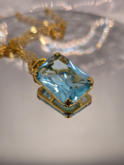 Aquamarine Viking Pendant 925 Sterling Silver 14K Gold VVS 45cm Chain
